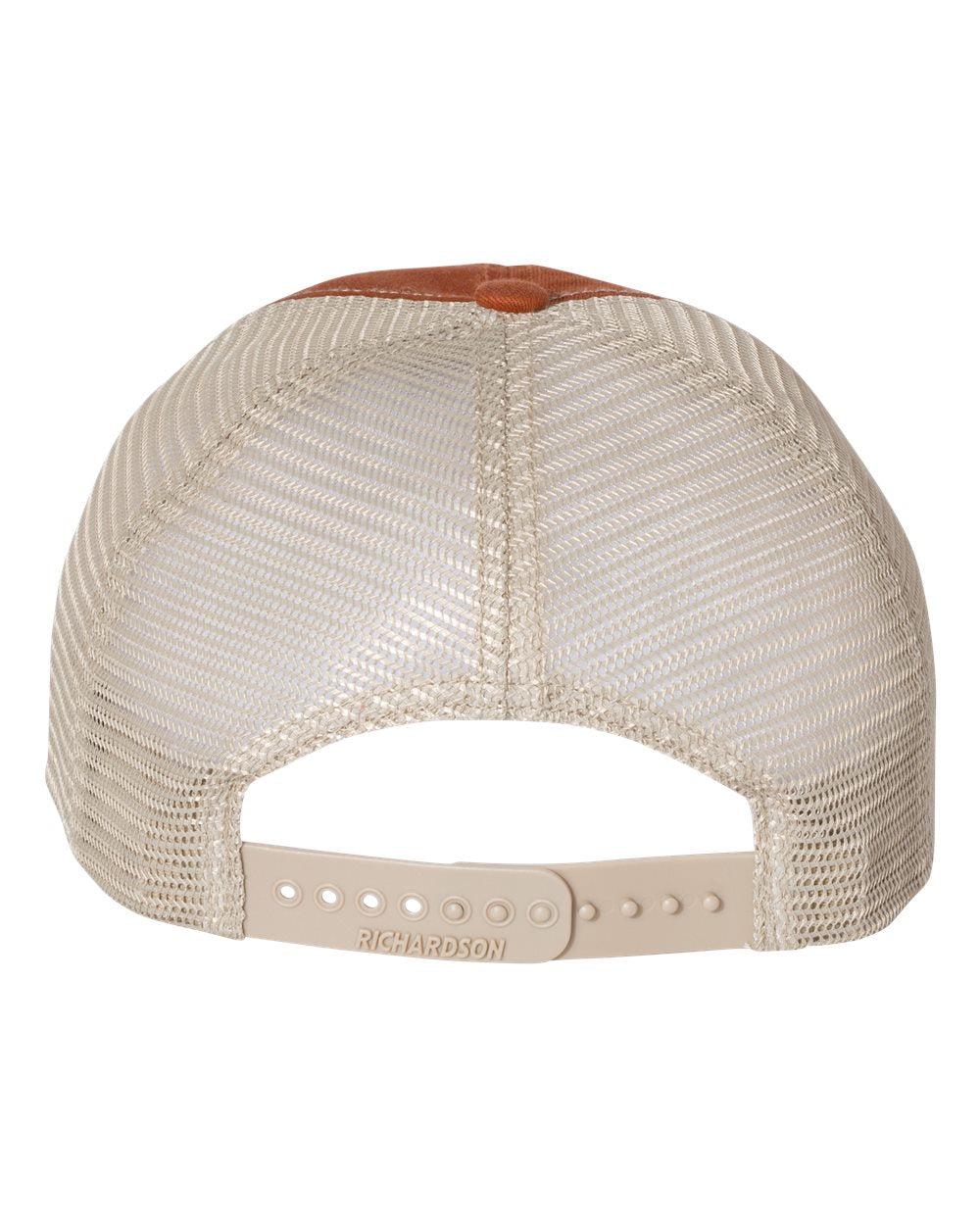 Rear View of Texas Orange/ Khaki Garment-Washed Trucker Cap - 111