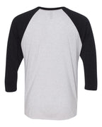Rear View of Vintage Black Sleeves/ Heather White Body Triblend Three-Quarter Raglan T-Shirt - 6051