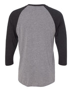 Rear View of Vintage Black Sleeves/ Premium Heather Body Triblend Three-Quarter Raglan T-Shirt - 6051