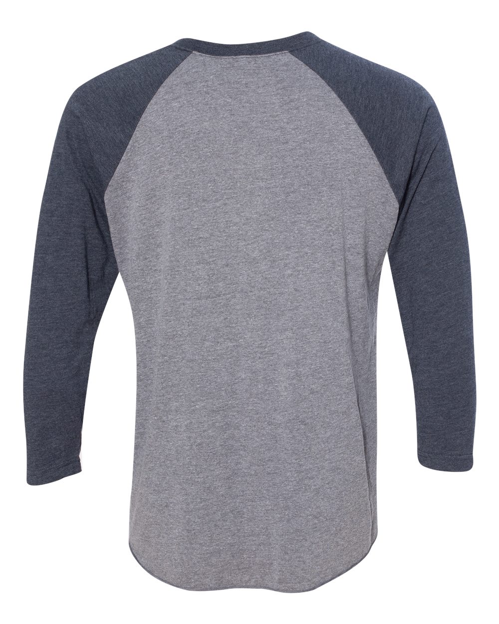 Rear View of Vintage Navy Sleeves/ Premium Heather Body Triblend Three-Quarter Raglan T-Shirt - 6051