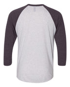 Rear View of Vintage Purple Sleeves/ Heather White Body Triblend Three-Quarter Raglan T-Shirt - 6051