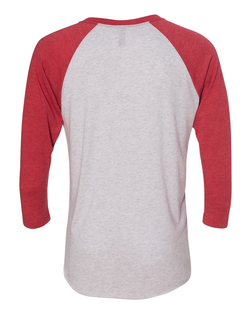 Rear View of Vintage Red Sleeves/ Heather White Body Triblend Three-Quarter Raglan T-Shirt - 6051