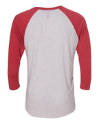 Rear View of Vintage Red Sleeves/ Heather White Body Triblend Three-Quarter Raglan T-Shirt - 6051