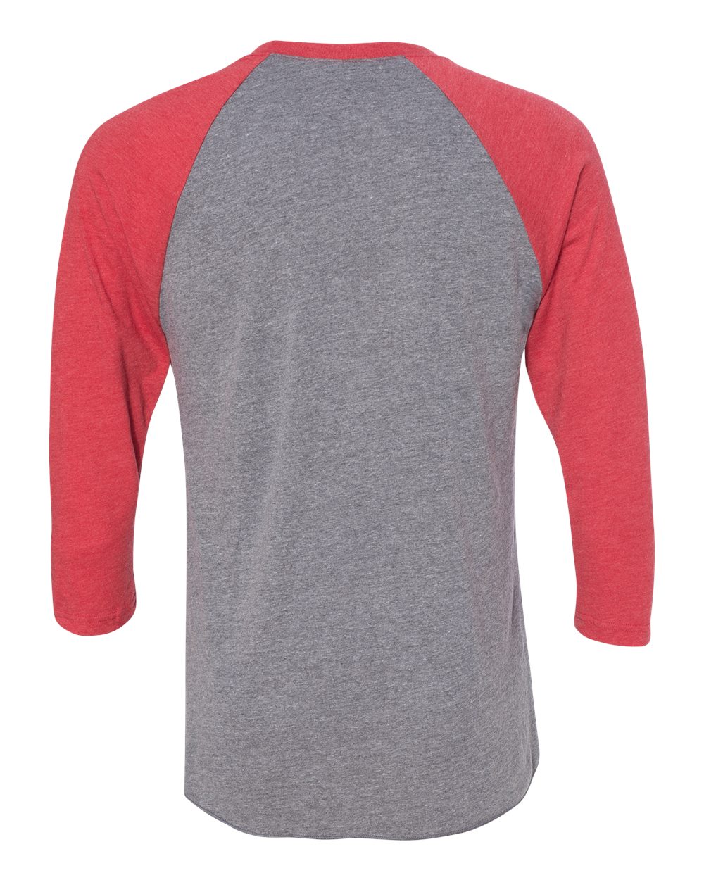 Rear View of Vintage Red Sleeves/ Premium Heather Body Triblend Three-Quarter Raglan T-Shirt - 6051