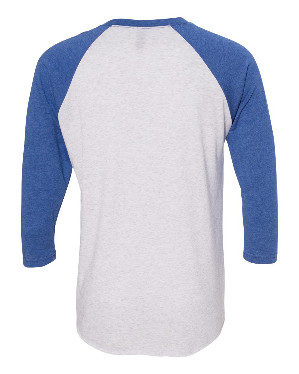 Rear View of Vintage Royal Sleeves/ Heather White Body Triblend Three-Quarter Raglan T-Shirt - 6051