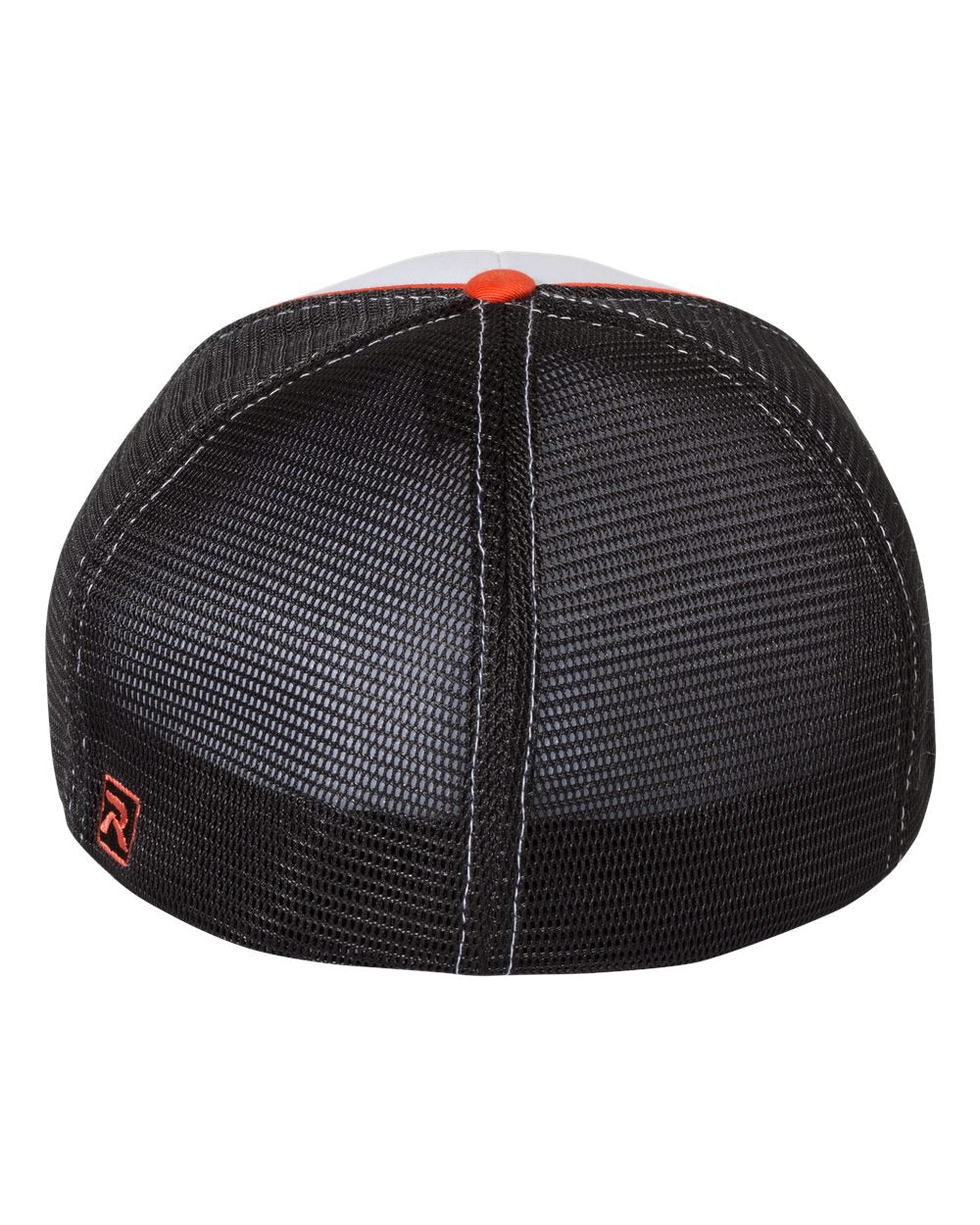 Rear View of White/ Black/ Orange Tri Pulse Sportmesh R-Flex Cap - 172