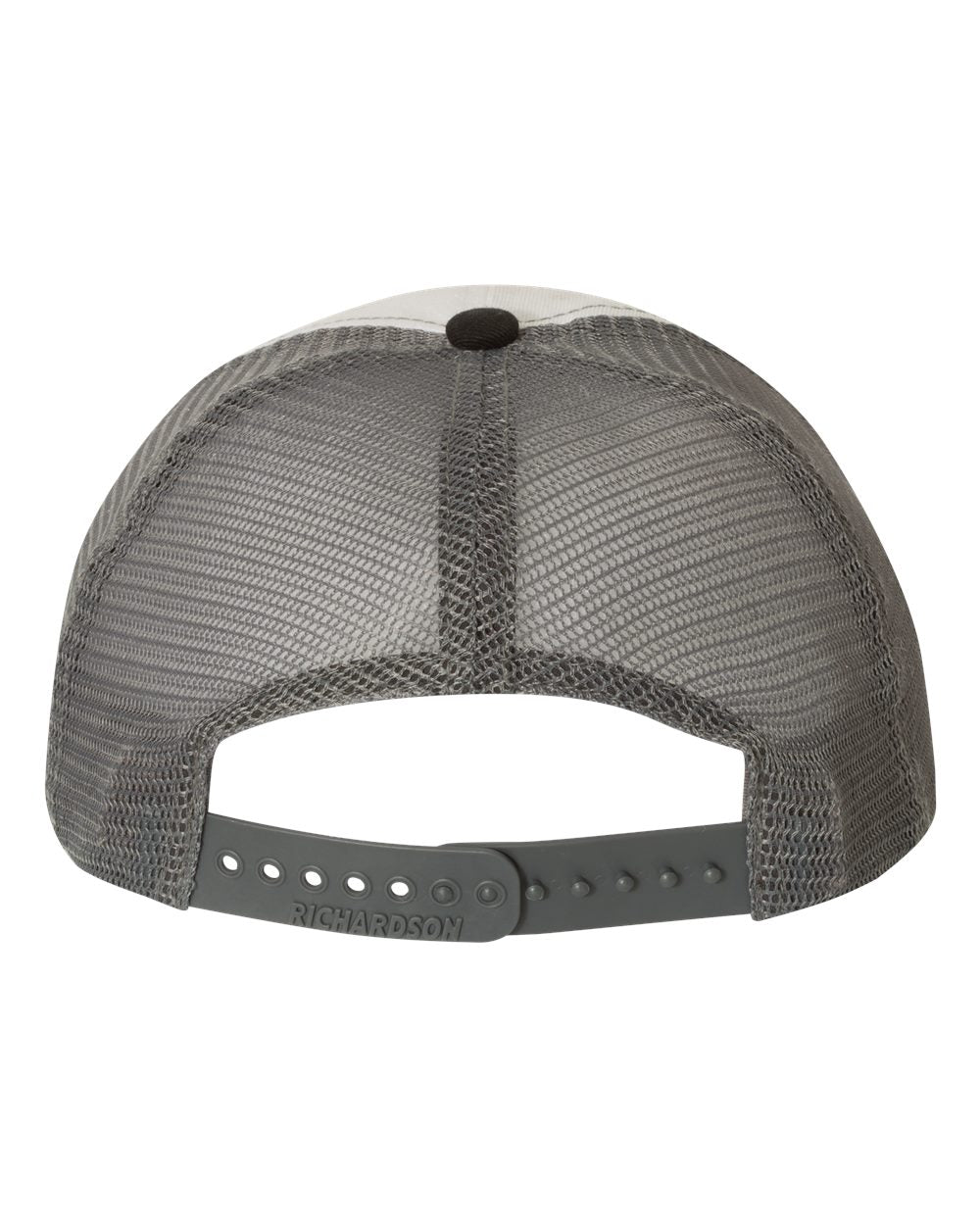 Rear View of White/ Charcoal/ Black Garment-Washed Trucker Cap - 111