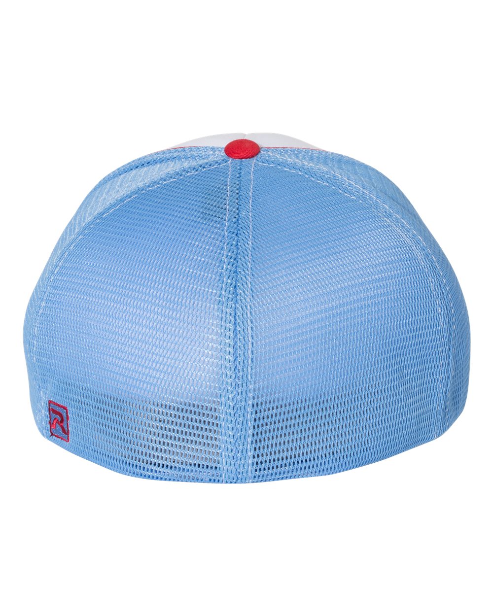 Rear View of White/ Columbia Blue/ Red Tri Pulse Sportmesh R-Flex Cap - 172