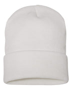 Rear View of White Cuffed Beanie - 1501KC