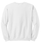 Rear View of White Gildan Heavy Blend Crewneck Sweatshirt. 18000
