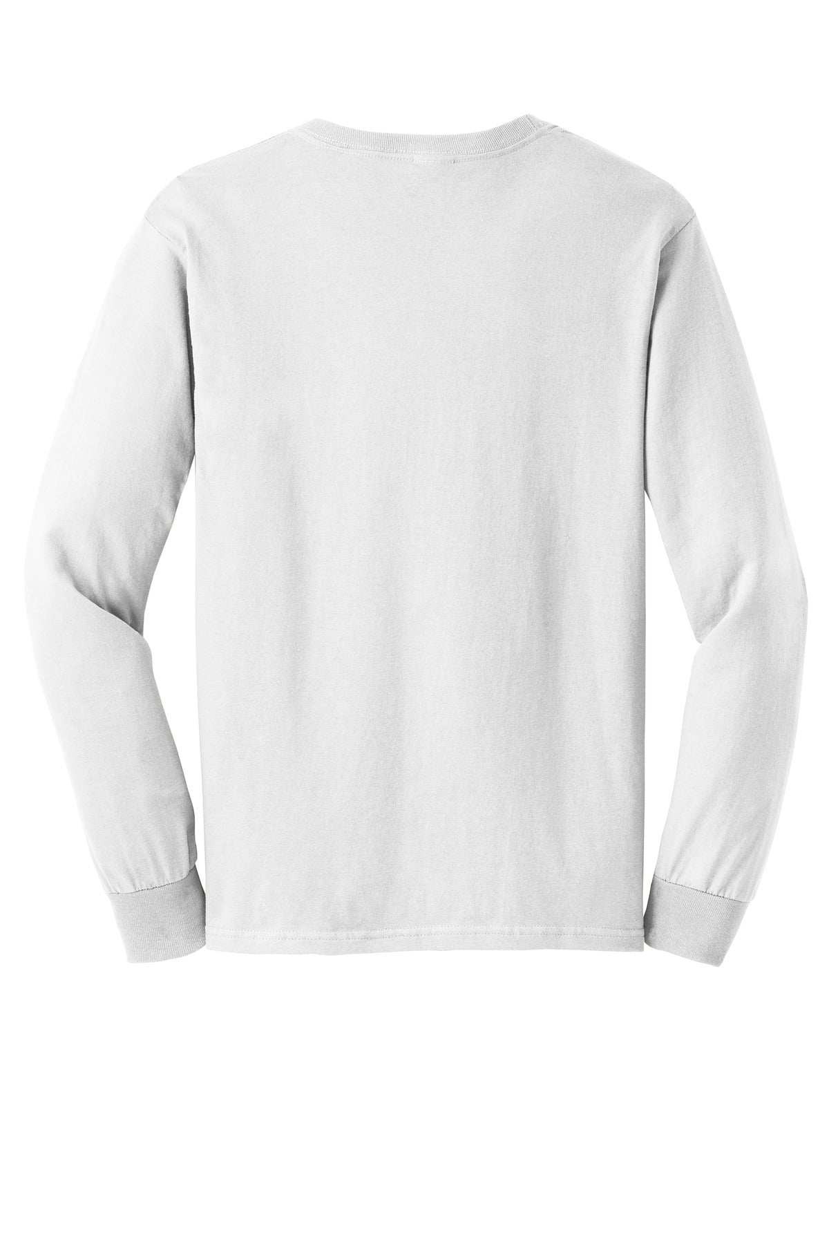 Rear View of White Gildan - Ultra Cotton 100% US Cotton Long Sleeve T-Shirt. G2400