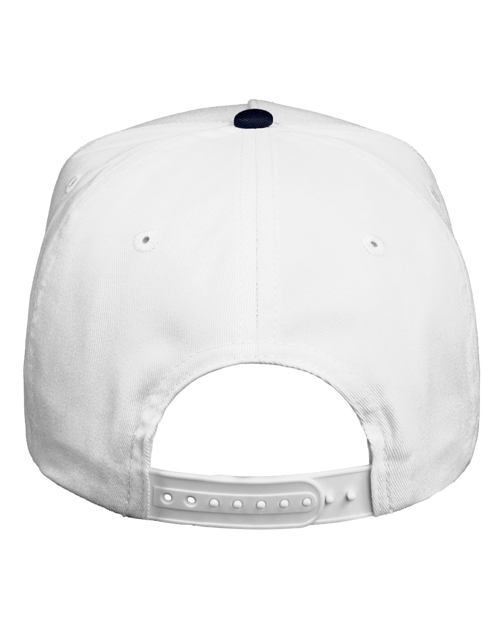 Rear View of White/ Navy Five-Panel Twill Cap - 8869
