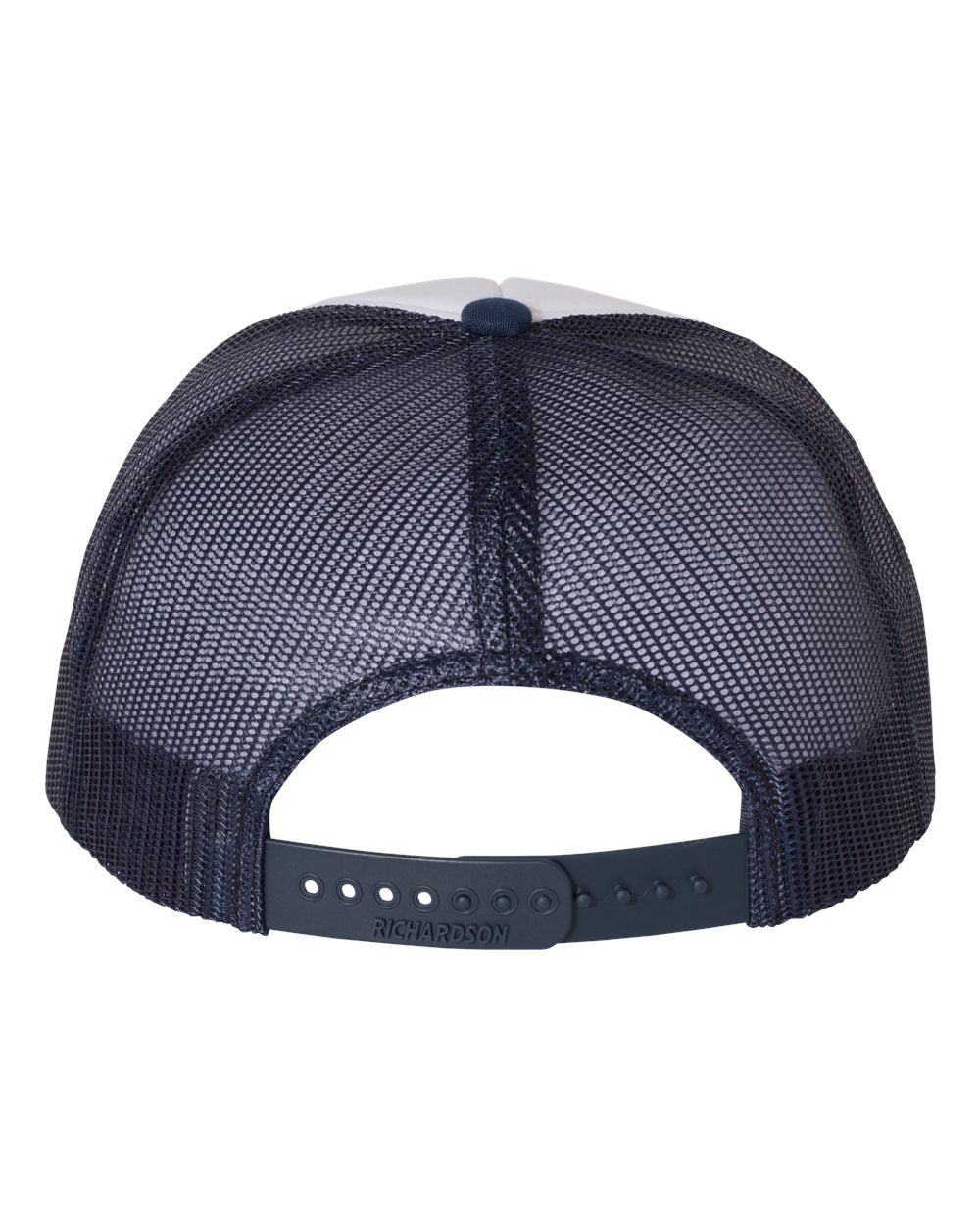Rear View of White/ Navy Foamie Trucker Cap - 113