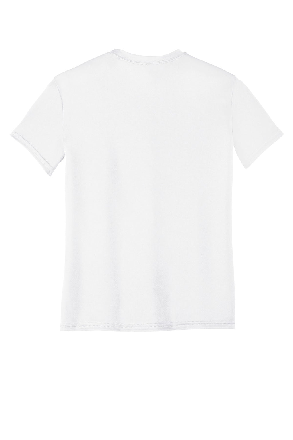Rear View of White Port & Co Youth Performance Tee. PC380Y