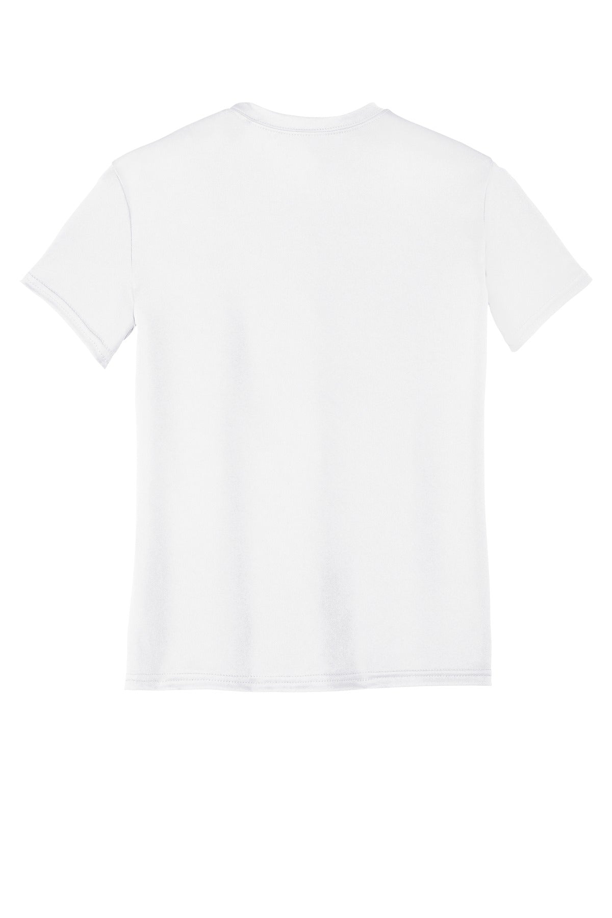 Rear View of White Port & Co Youth Performance Tee. PC380Y