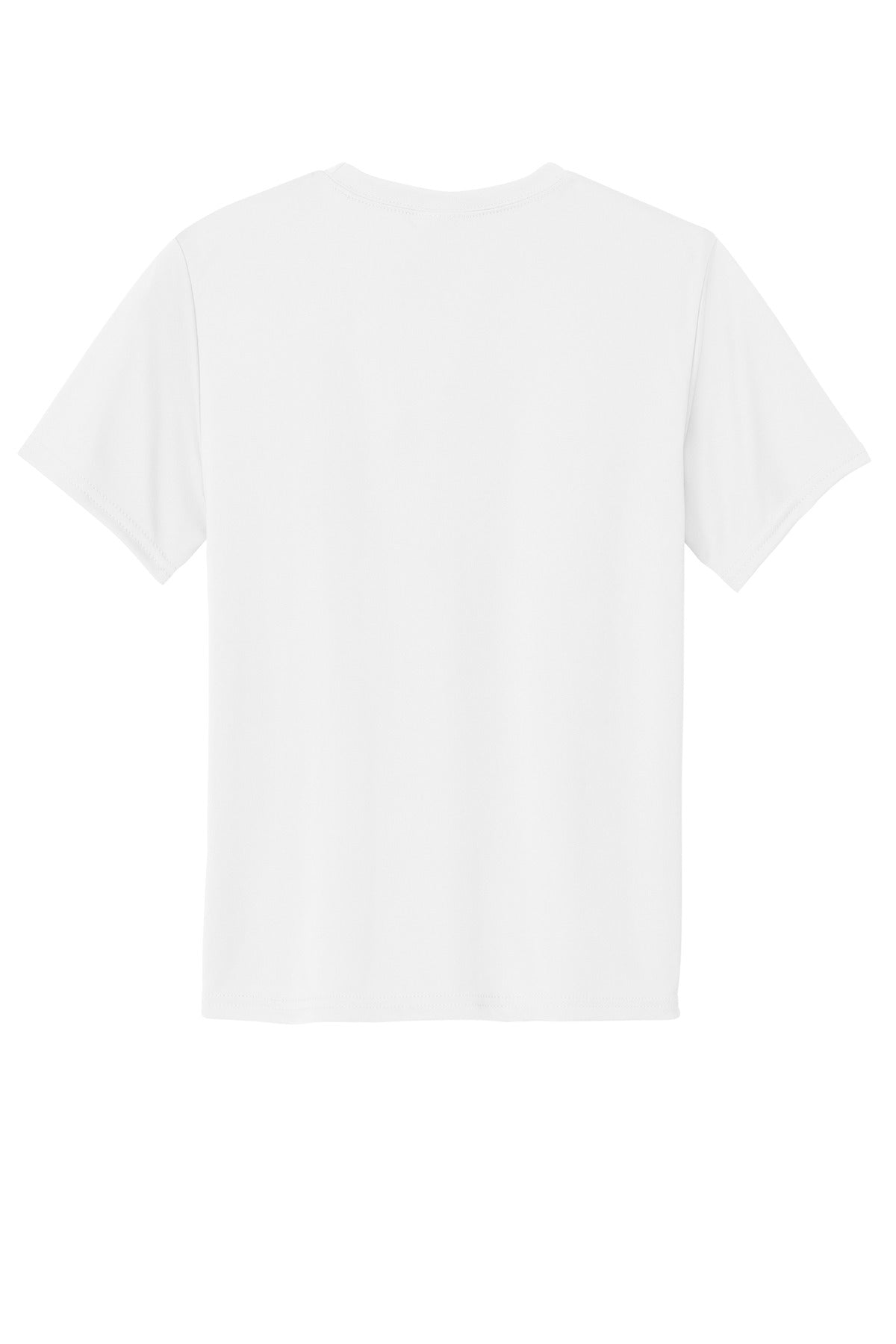 Rear View of White Port & Co Youth Performance Tee. PC380Y