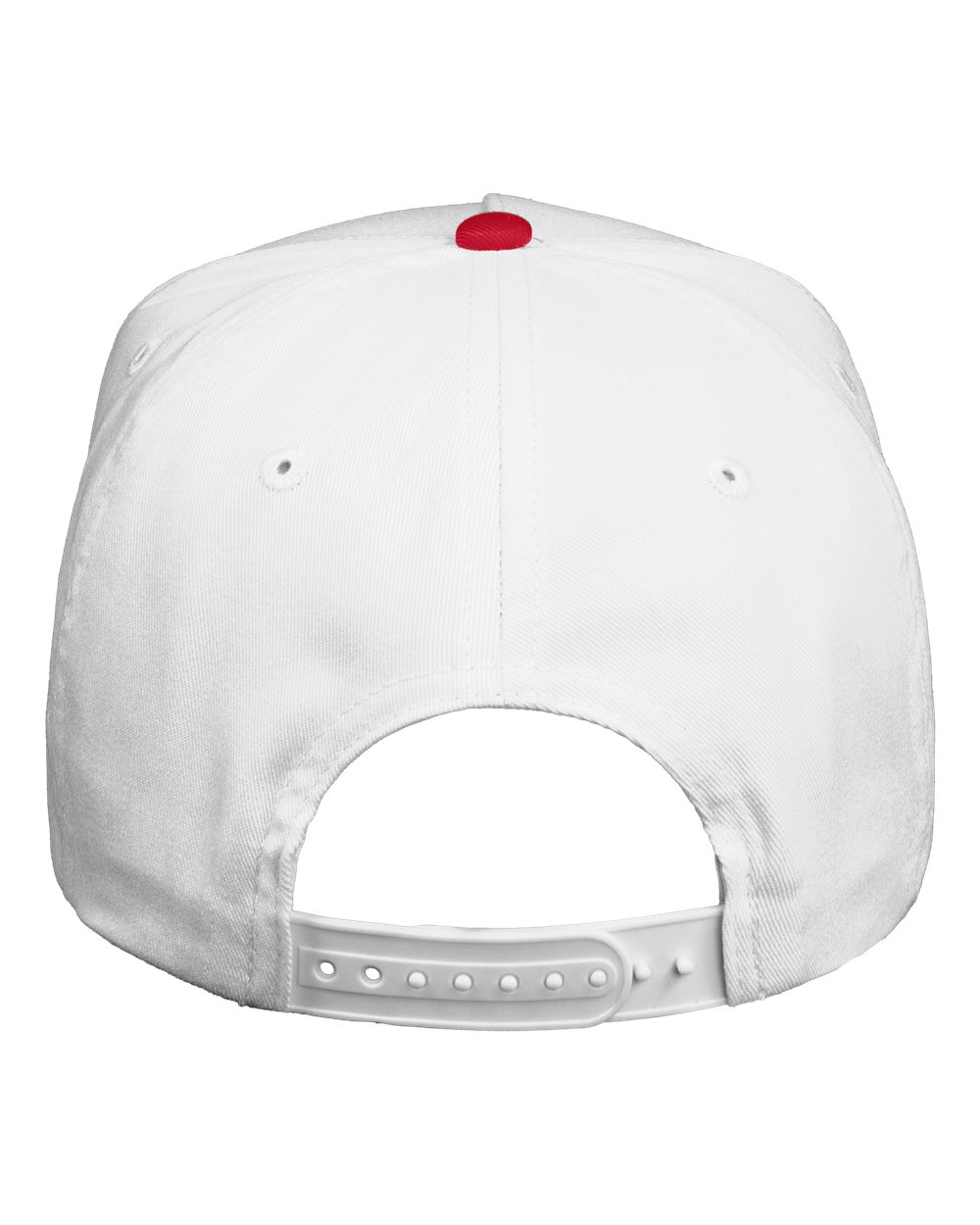 Rear View of White/ Red Five-Panel Twill Cap - 8869