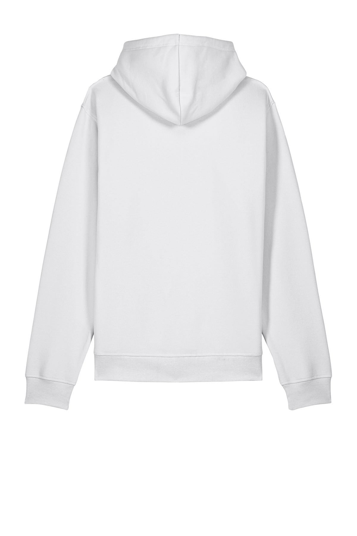 Rear View of White Stanley/Stella Unisex Drummer 2.0 Hooded Sweatshirt SXU009