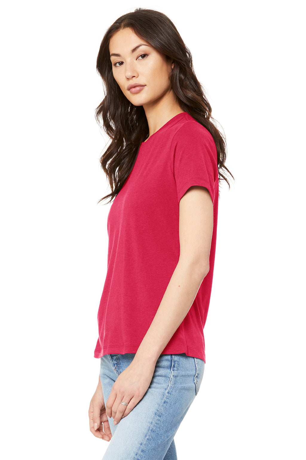 Red BELLA+CANVAS Women's Relaxed Jersey Short Sleeve Tee. BC6400
