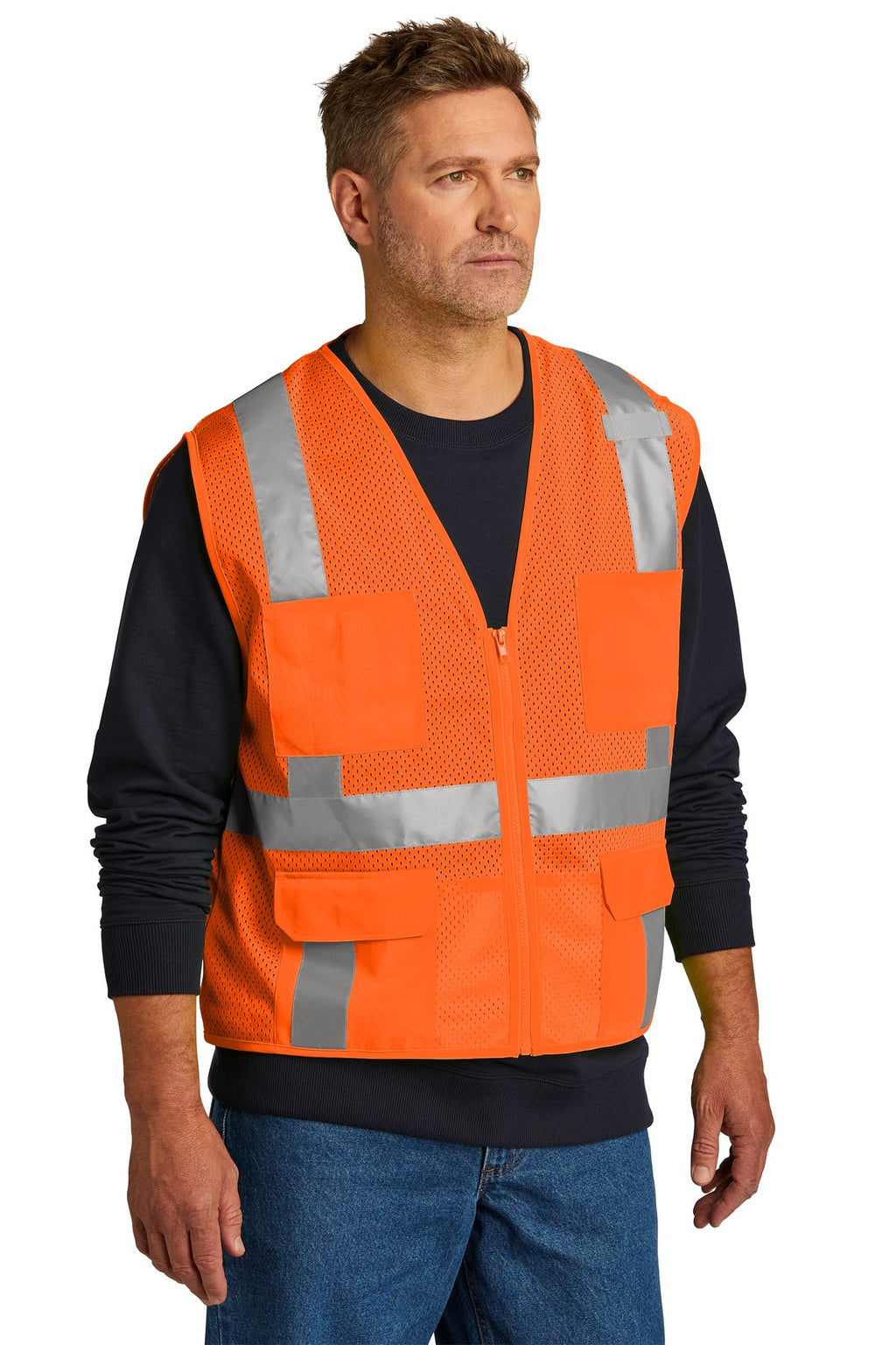 SftyOrg CornerStone ANSI 107 Class 2 Mesh Six-Pocket Zippered Vest. CSV104