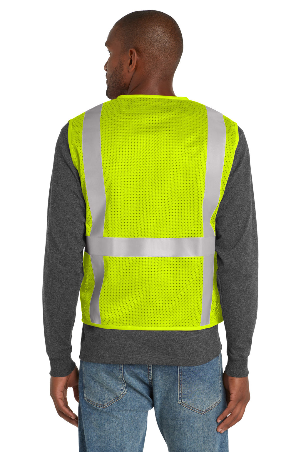 SftyYellow CornerStone ANSI 107 Class 2 Mesh Six-Pocket Zippered Vest. CSV104