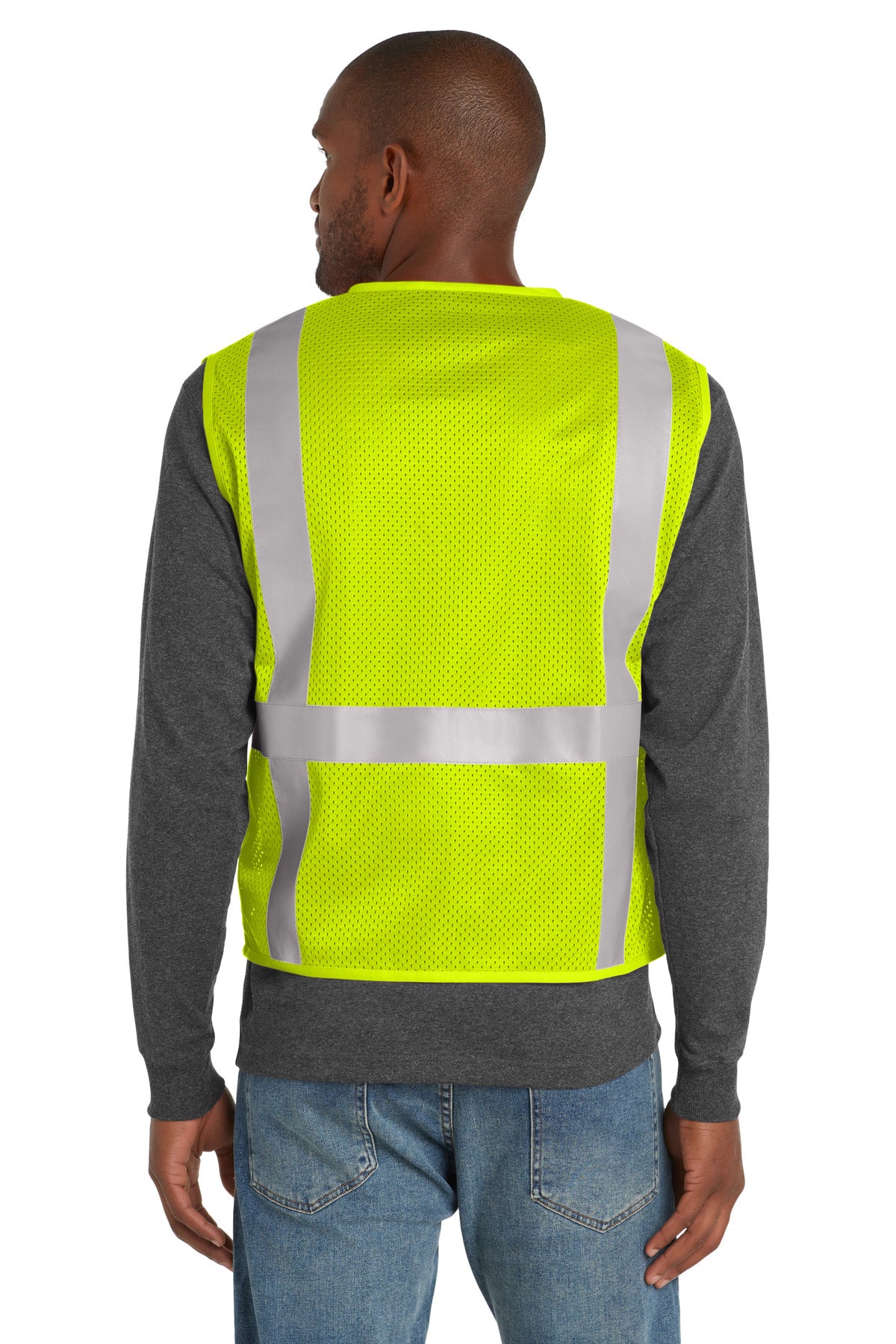 SftyYellow CornerStone ANSI 107 Class 2 Mesh Six-Pocket Zippered Vest. CSV104