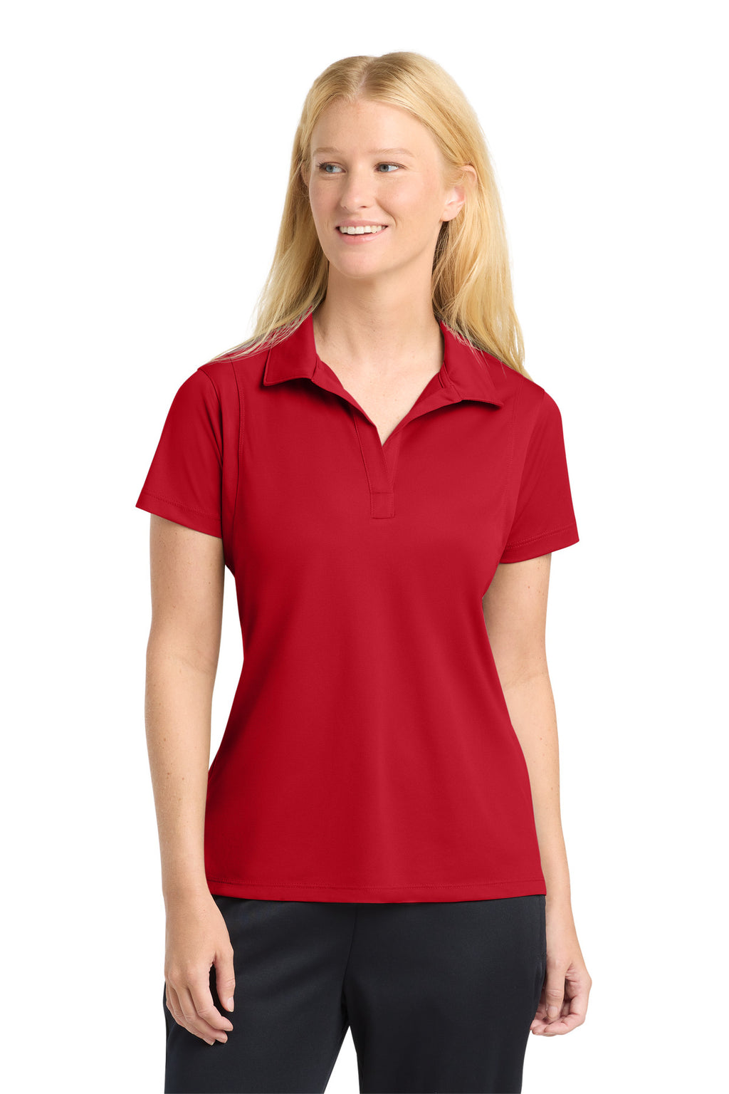 True Red Sport-Tek Women's Micropique Sport-Wick Polo. LST650