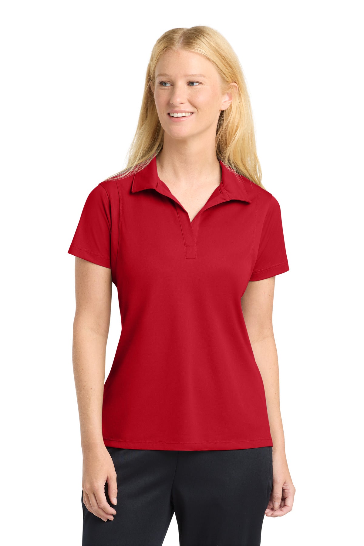 True Red Sport-Tek Women's Micropique Sport-Wick Polo. LST650