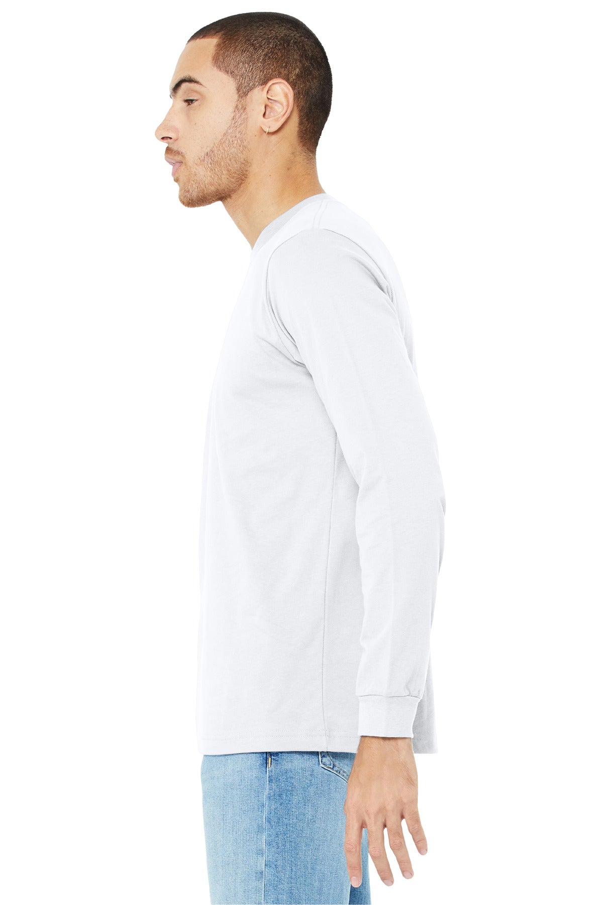 White BELLA+CANVAS Unisex Jersey Long Sleeve Tee. BC3501