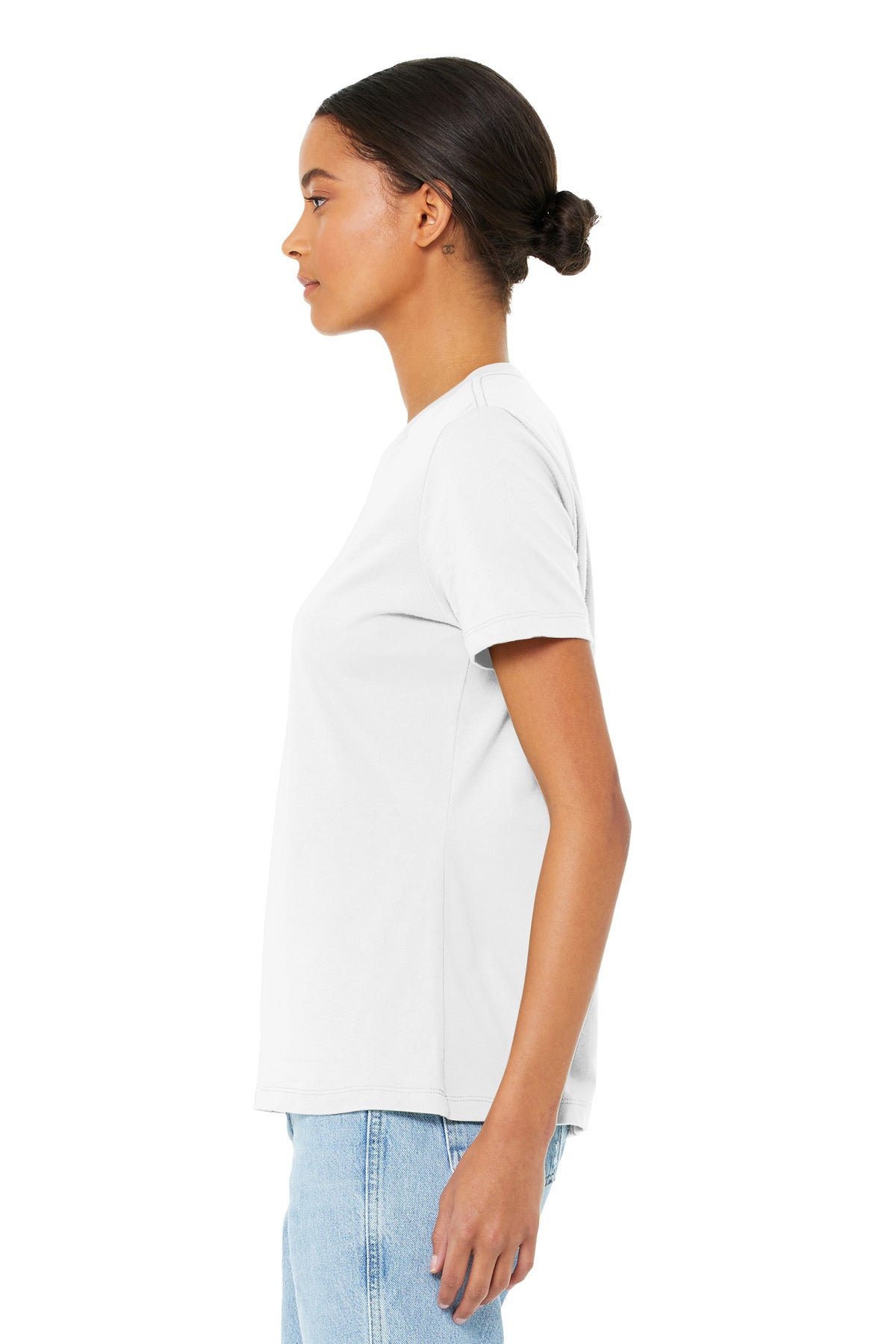 White BELLA+CANVAS Women's Relaxed Jersey Short Sleeve Tee. BC6400