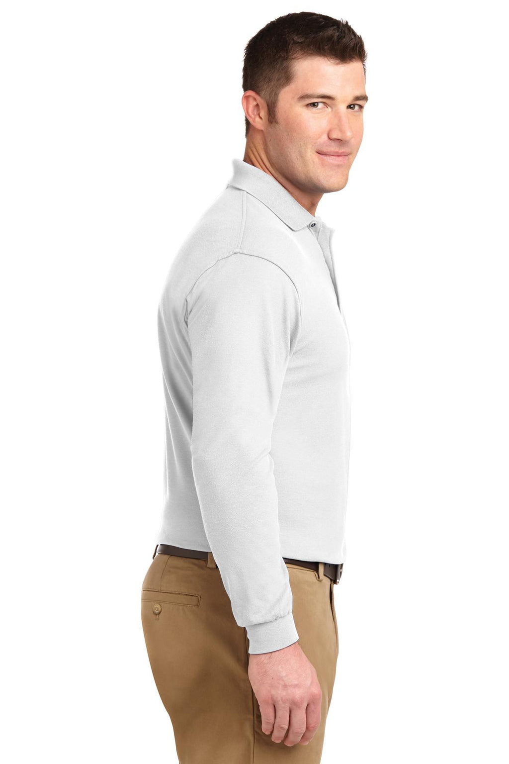 White Port Authority Silk Touch Long Sleeve Polo. K500LS