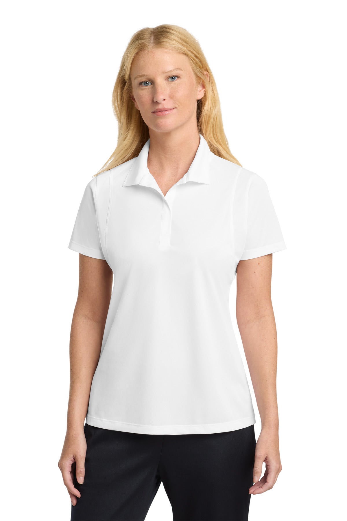 White Sport-Tek Women's Micropique Sport-Wick Polo. LST650